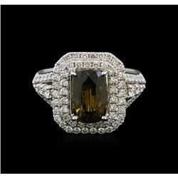 GIA Cert 2.66ct Alexandrite and Diamond Ring - 18KT White Gold