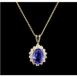 3.27ct Tanzanite and Diamond Pendant With Chain - 14KT Yellow Gold