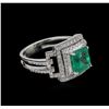 Image 1 : 1.71ct Emerald and Diamond Ring - 18KT White Gold