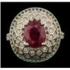 Image 2 : 14KT White Gold 4.02ct Ruby, Emerald and Diamond Ring