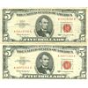 Image 1 : 1963 $5 Red Seal Bill Lot of 2