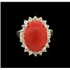 Image 2 : 5.35ct Coral and Diamond Ring - 14KT Yellow Gold