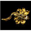 Image 2 : 18KT Two-Tone Gold 1.06ctw Emerald and Diamond Flower Brooch