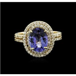 14KT Yellow Gold 3.02ct Tanzanite and Diamond Ring