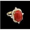 Image 1 : 7.15ct Red Coral and Diamond Ring - 14KT Yellow Gold