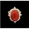 Image 2 : 7.15ct Red Coral and Diamond Ring - 14KT Yellow Gold