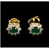 Image 1 : 1.00ctw Emerald and Diamond Earrings - 14KT Yellow Gold