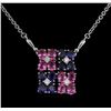 Image 2 : 2.00ctw Multi Color Sapphire and Diamond Necklace - 14KT White Gold