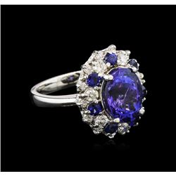 4.82ct Tanzanite, Blue Sapphire and Diamond Ring - 14KT White Gold