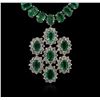Image 1 : 14KT White Gold 42.30ctw Emerald and Diamond Necklace