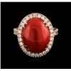 Image 2 : 14KT Rose Gold 10.94ct Coral and Diamond Ring
