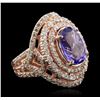 Image 1 : 14KT Rose Gold 6.83ct Tanzanite and Diamond Ring