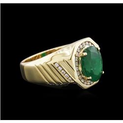 3.98ct Emerald and Diamond Ring - 14KT Yellow Gold