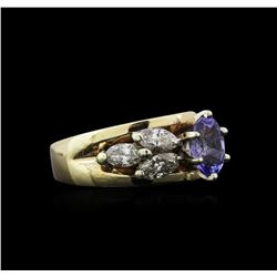 1.02ct Tanzanite and Diamond Ring - 14KT Yellow Gold