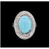 Image 2 : 3.79ct Turquoise and Diamond Ring - 14KT White Gold