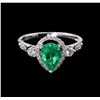 Image 2 : 0.96ct Emerald and Diamond Ring - 18KT White Gold