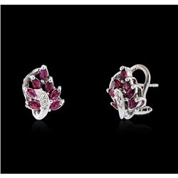 14KT White Gold 0.80ctw Ruby and Diamond Earrings