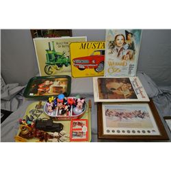 Selection of collectibles including framed "The Vanishing American" coin set, tin signs, Disney coll