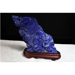 [CHINESE]A LATE 19TH CENTURY LAPIS CARVED ORNAMENT OF CARP (MEASURED WIT THE STAND)W:11" H:11.5"
