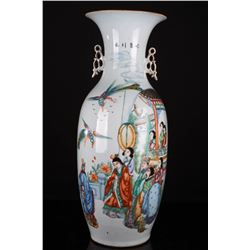 [CHINESE]A LATE 19TH CENTURY FAMILLE ROSE PORCELAIN VASE PAINTED WITH FIGUERS AND PHOENIX W:9" H:22.