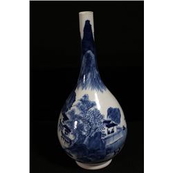 [CHINESE]A "KANG XI NIAN ZHI"MARKED BLUE AND WHITE VASE PAINTED WITH LANDSCAPE W:4" H:10.5"