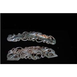 [CHINESE]A PAIR OF LATE 19TH CENTURY JADE CARVED PAPER WEIGHT WITH THE FIGURES OF "CHILONG" DRAGON L