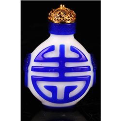 [CHINESE]A LATE 19TH CENTURY PEKING GLASS SNUFF BOTTLE WITH CHINESE CHARACTER "SHOU" W:2" H:3"