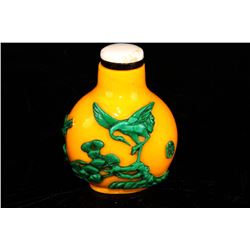 [CHINESE]A LATE 19TH CENTURY "SONG"MARKED PEKING GLASS SNUFF BOTTLE WITH CRANE AND PINE TREE L:2" W: