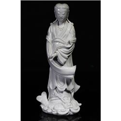 [CHINESE]A LATE 19TH CENTURY "LIN ZHOU SHAN YIN"MARKED BLANC DE CHINE STATUE OF KWAN YIN W:4.5" H:10