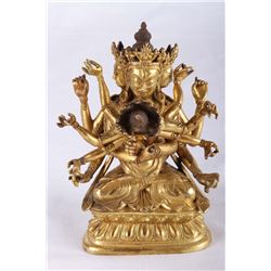 [CHINESE]A LATE 19TH CENTURY BRONZE GILT MANDKESVARA BUDDHA L:4.25" W:3.5" H:6.5"
