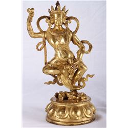 [CHINESE]A LATE 19TH CENTURY BRONZE GILT MANJUSHRI L:5.2" W:4.25" H:10"
