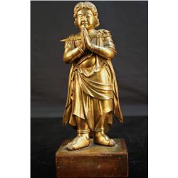 [CHINESE] LATE 16TH - EARLY 17TH CENTURY TIBENAN GILT BRONZE VAJRAKILA STATUES L:4.5" W:4" H:11.5: