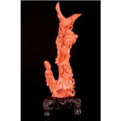 [CHINESE] EARLY 20TH CENTURY RED CORAL CARVING STATUES OF MA GU (403g) L:3.15" W:1.5" H:9.5"