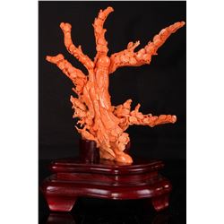 [CHINESE] EARLY 20TH CENTURY RED CORAL CARVING STATUES OF THE GOD OF LONGEVITY (679g) L:8" W:1.5" H: