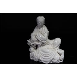 [CHINESE]A LATE 19TH CENTURY "LIN ZHOU SHAN YIN"MARKED BLANC DE CHINE SEATED KWAN YIN W:8.5" H:8"