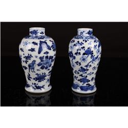 [CHINESE]A PAIR OF  KANG XI NIAN ZHI MARKED BLUE AND WHITE PORCELAIN VASE PAITNED WITH FLOWERS AND B