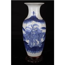 [CHINESE]A LATE 19TH CENTURY BLUE AND WHITE VASE PAINTED WITH LANDSCAPE W:4.25" H:10"
