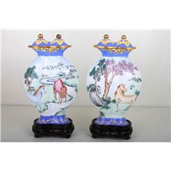 [CHINESE]A PAIR OF LATE 19TH CENTURY CLOISONN ENAMEL VASE PAINTED WITH HORSES  L:4.75" W:2.25" H:8.5