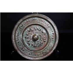 [CHINESE]A LATE 18TH CENTURY BRONZE CARVED MIRROR WITH DRAGONS W:8.5"