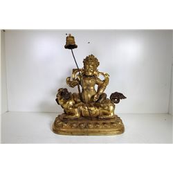 [CHINESE]A LATE 19TH CENTURY TIBETAN STYLED GILT BRONZE STATUE OF THE GOD OF WEALTH W:11" H:15"