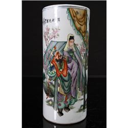 [CHINESE]A LATE 19TH CENTURY FAMILLE ROSE PORCELAIN CAP HOLDER PAINTED WITH FIGURES W:5.5" H:11"