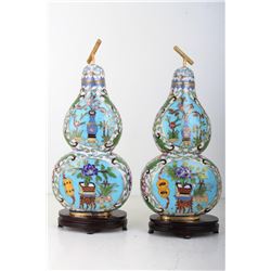 [CHINESE]A PAIR OF LATE 19TH CENTURY GOURDS SHAPED CLOISONN ENAMEL VASE PAINTED WITH TWINE PATTERN A