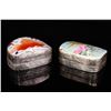 Image 1 : [CHINESE]A PAIR OF LATE 19TH CENTURY SILVER BOX INLAID WITH FAMILLE ROSE PORCELAIN PAINTED OF BATS A