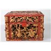 Image 1 : [CHINESE]A LATE 19TH CENTURY GILT WOOD BOX CARVED WITH THE STORIES OF THE THREE KINGDOMS AND DRAGON 