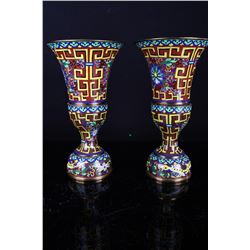 [CHINESE]A PAIR OF LATE 19TH CENTURY CLOISONN ENAMEL GU VASE PAINTED WITH DRAGON AND TWINE PATTERN W
