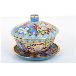 [CHINESE]A PAIR OF LATE 19TH CENTURY CLOISONN ENAMEL TEA CUP PAINTED WITH FLOWERS W:4.25" H:3.5"