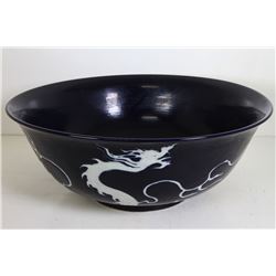 [CHINESE]A LATE 19TH CENTURY BLUE GLAZED BASED PORCELAIN BOWL PAINTED WITH DRAGON W:16" H:6"
