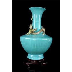[CHINESE] A LATE 19TH CENTURY GREEN GLAZED PORCELAIN VASE DECORATED WITH PEACOCK AND DRAGON (  WITHO