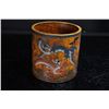Image 1 : [CHINESE]A "DA QING QIAN LONG NIAN ZHI"MARKED WOOD CARVED BRUSH POT PAINTED WITH CLOUD AND DRAGONS P