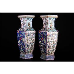 [CHINESE]A PAIR OF "DA QING JIA QING NIAN ZHI"MARKED FAMILLE ROSE PORCELAIN VASE CARVED WITH EIGHT T